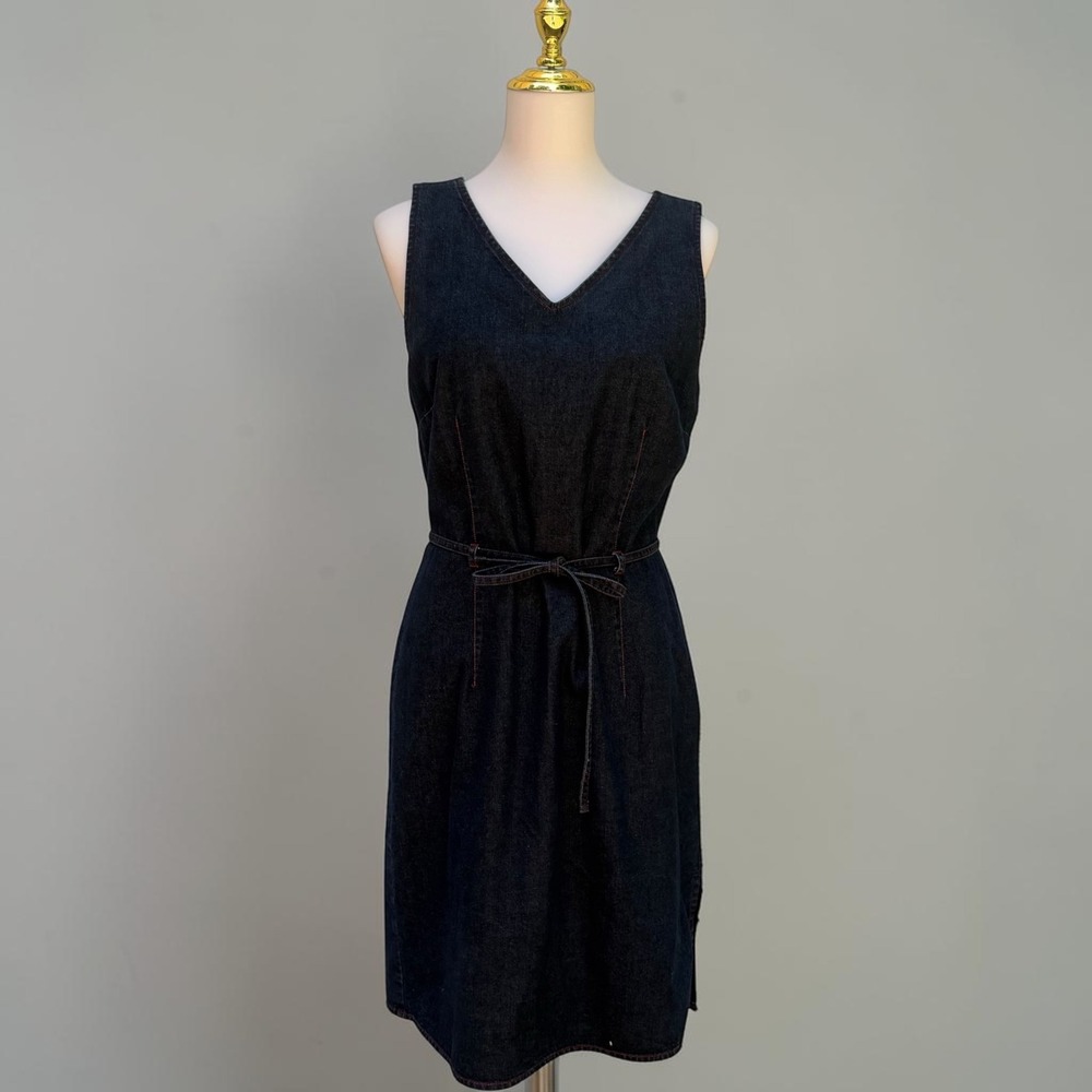 VTG Telluride Clothing Co Denim Dress 6 Blue Cotton V-Neck Tie Waist Western
